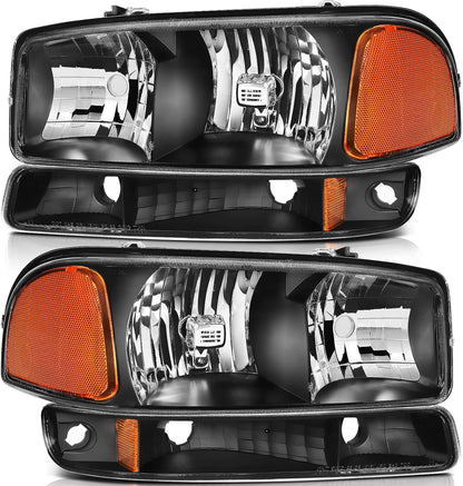 1999-2006 GMC Sierra & Yukon Headlights – Black Housing, Amber Reflector, Pair