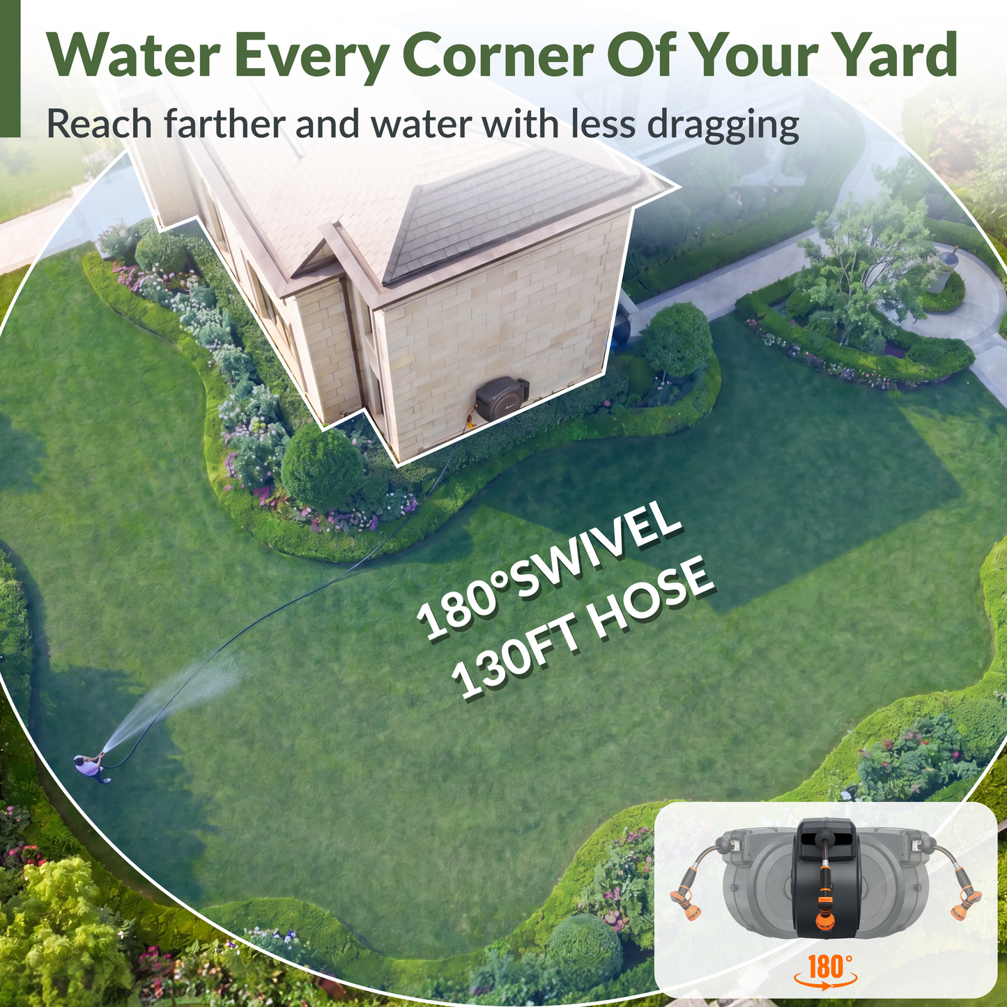 Retractable Garden Hose Reel-1/2in-130ft