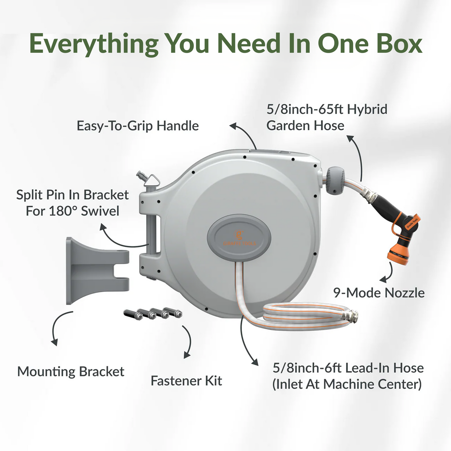 Retractable Garden Hose Reel-5/8 in-65ft
